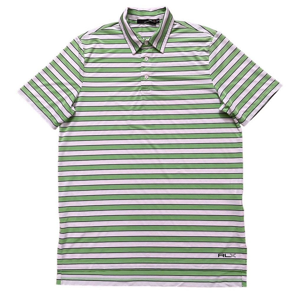 RLX Ralph Lauren Polo Shirt Mens Size M Short Sleeve Golf Stretch Green Striped